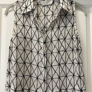 A.L.C. Silk Black & White Sleeveless Button Down Shirt